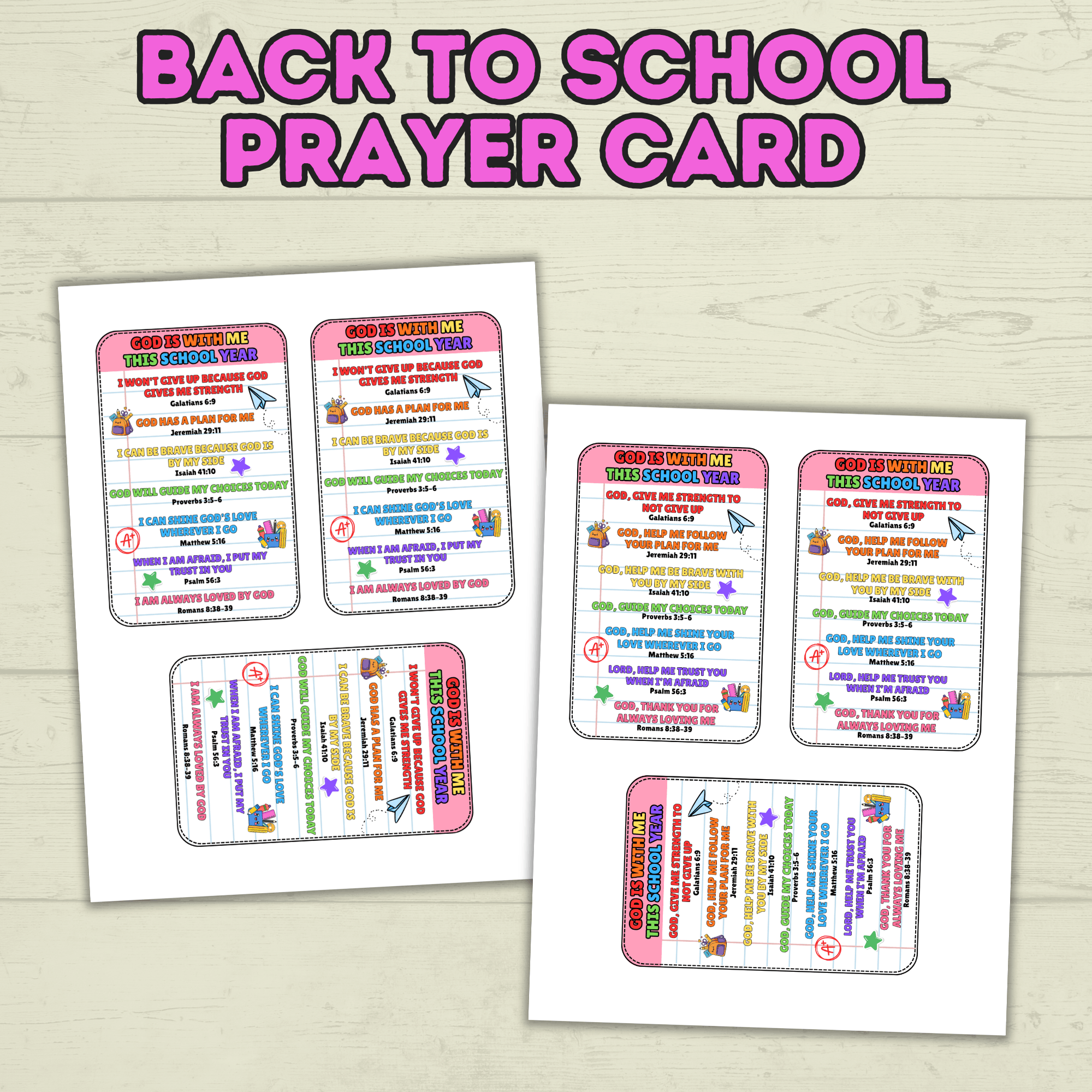 Back to School Prayer Card, Back to School Affirmations, Prayer Cards, Christian, Bible Verses, Confidence Cards, Sunday School, Scripture