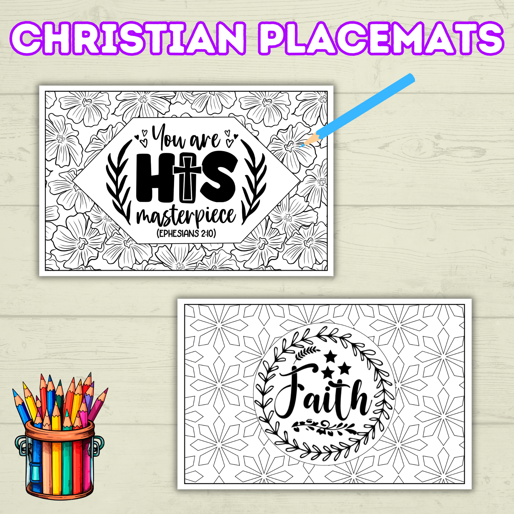 Christian Coloring Pages, Christian Placemats, Kids Placemats, Kids Coloring Pages, Sunday School Activity, Religious Placemats, Jesus