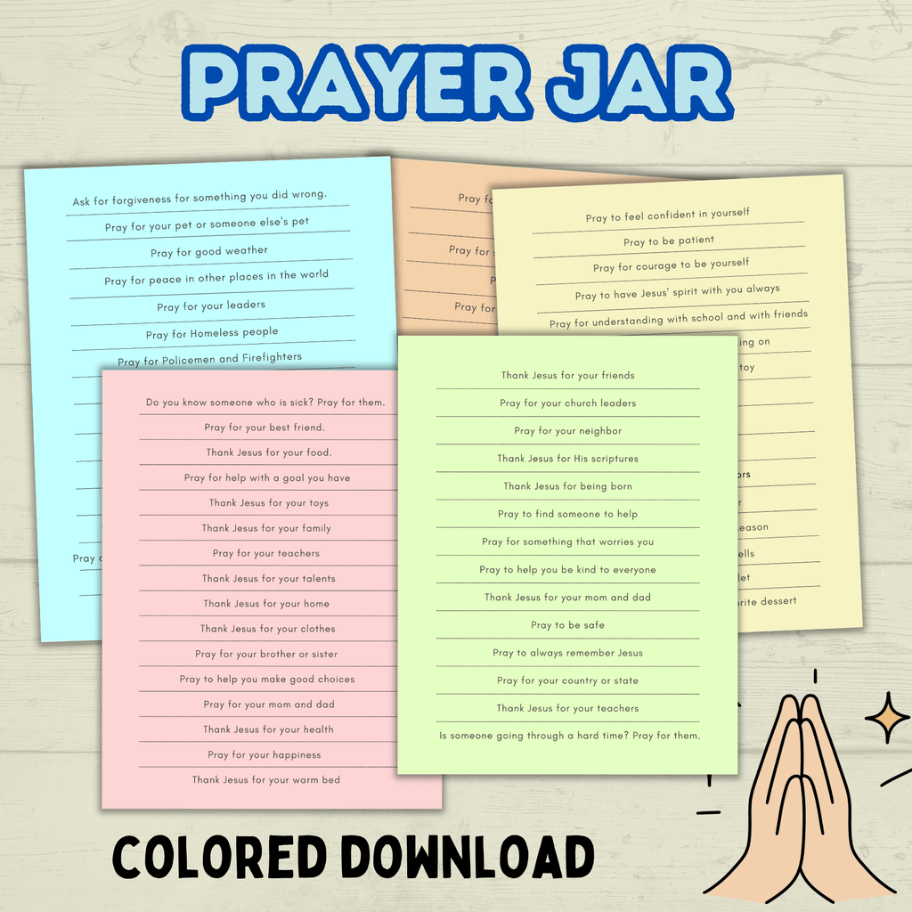 Prayer Prompts for Kids Activity Jar, Prayer List, Christian Sunday School Activities, Cards, Prayer Jar, Praying Craft, Challenge, Church