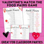 Valentine's Day Games | Valentine's Day Match Game | Food Pairs Game | Classroom Party Game | Valentine's Day Party | Kids Printables