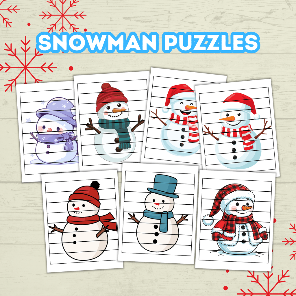 Fun Snowman Preschool Puzzles for Toddlers, Winter Holiday Activities, Kindergarten Homeschool Printable, digital Download