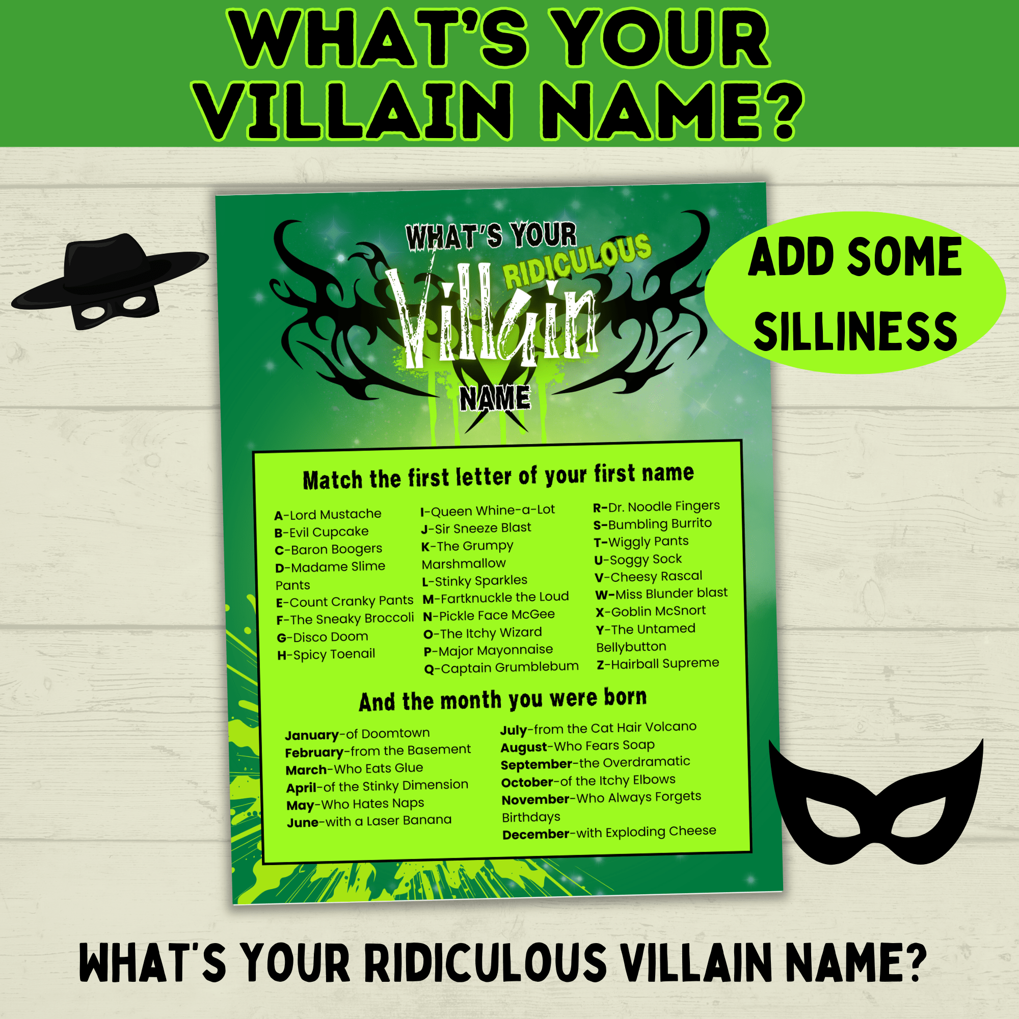 What's Your Villain Name Game? Kid's Birthday Party Games | Halloween Games for Kids | PDF Digital Download