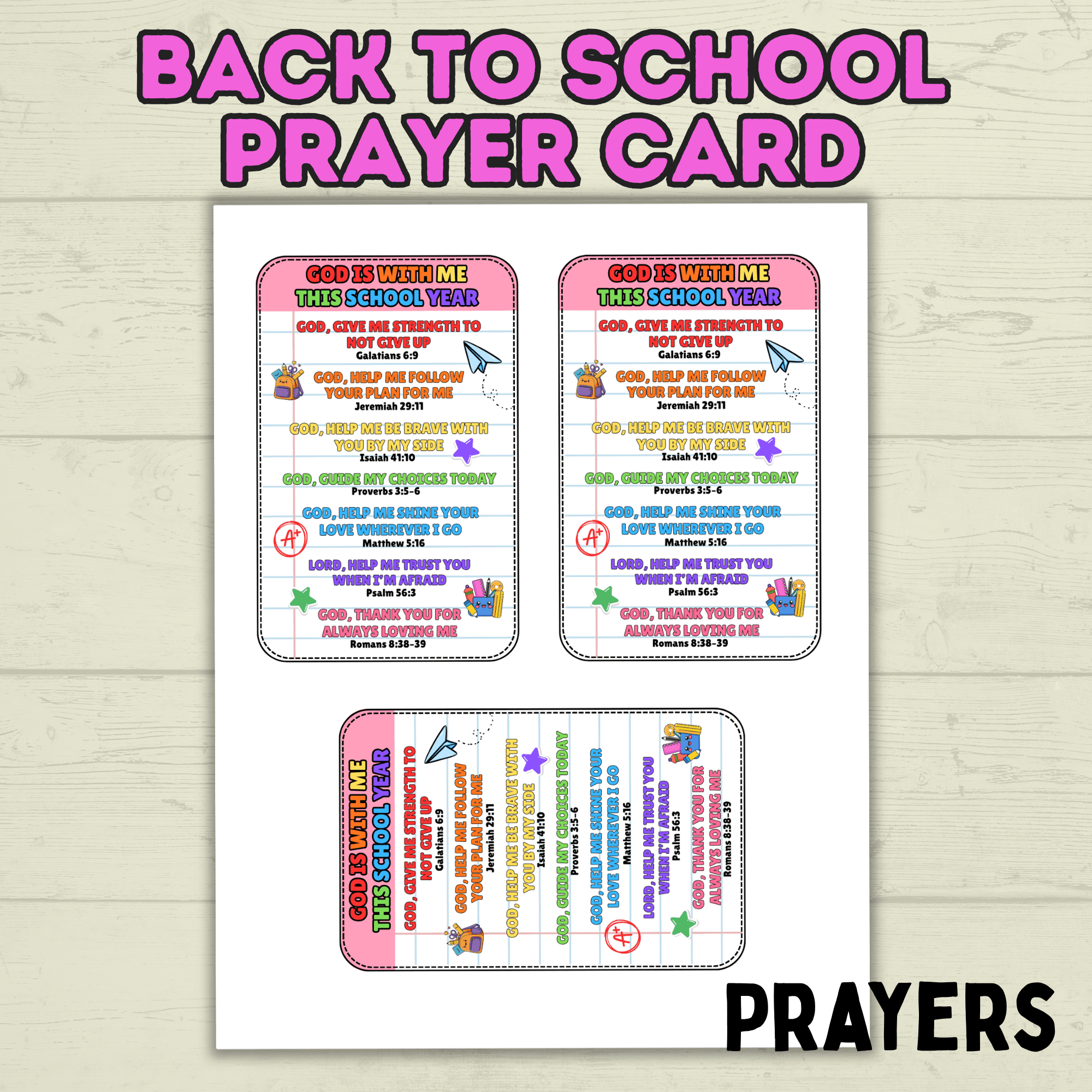 Back to School Prayer Card, Back to School Affirmations, Prayer Cards, Christian, Bible Verses, Confidence Cards, Sunday School, Scripture