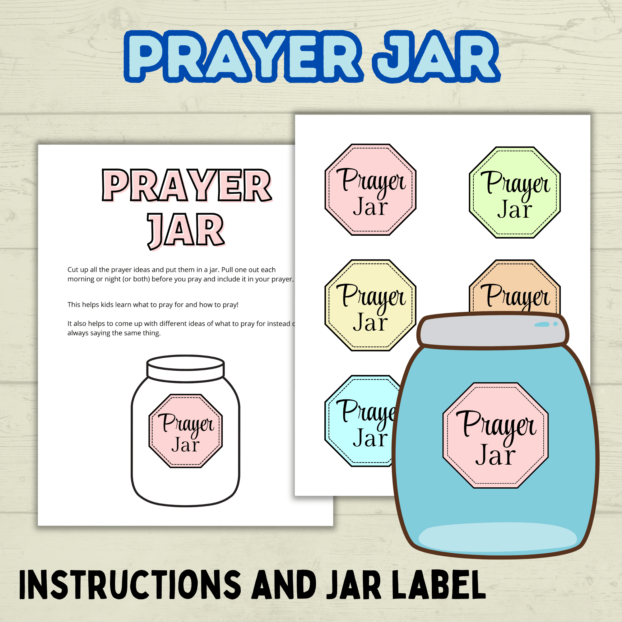 Prayer Prompts for Kids Activity Jar, Prayer List, Christian Sunday School Activities, Cards, Prayer Jar, Praying Craft, Challenge, Church