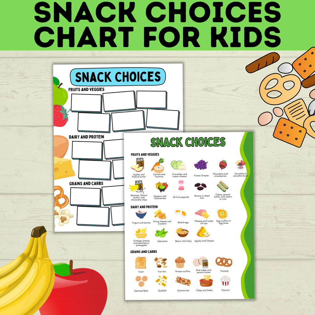 Kid's Snack Chart | Snack Choices Chart | Snacks for Kids | Healthy Snack Poster | Kids chart | Snack chart | Snack options | PDF printable
