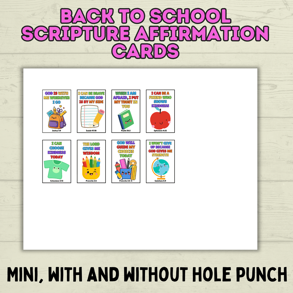 Back to School Affirmation Scripture Cards, Scripture Verse Cards, Christian Affirmations, Kids Prayer Cards