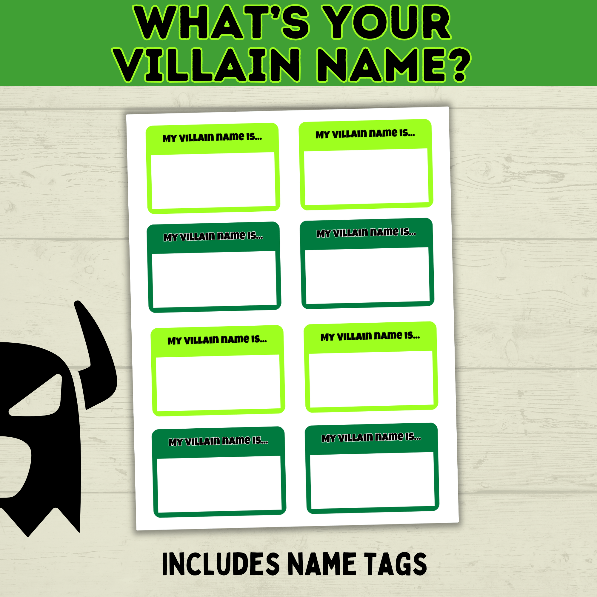 What's Your Villain Name Game? Kid's Birthday Party Games | Halloween Games for Kids | PDF Digital Download