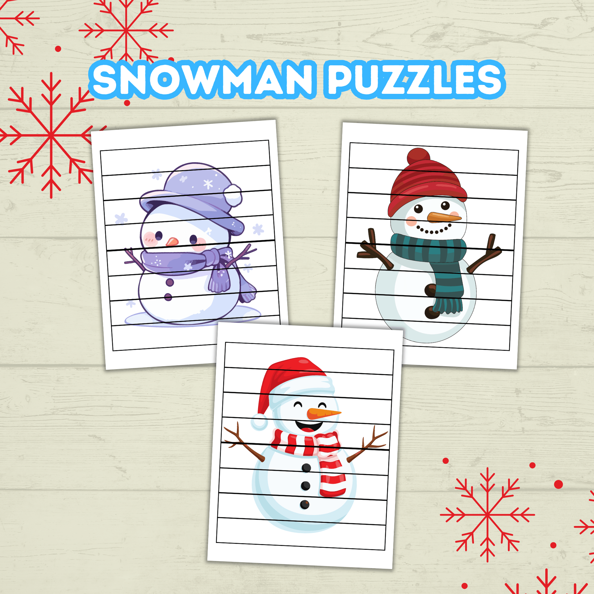 Fun Snowman Preschool Puzzles for Toddlers, Winter Holiday Activities, Kindergarten Homeschool Printable, digital Download