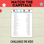 Match the Capitals Game | Party Game | History Game | 4th of July Game | Capital's Game | Geography Game | PDF digital download
