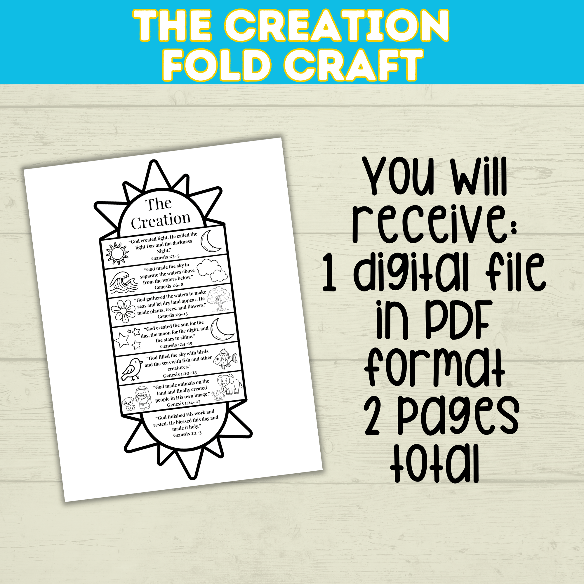 7 Days of Creation Bible Story Sunday School Craft for Kids, Old Testament
