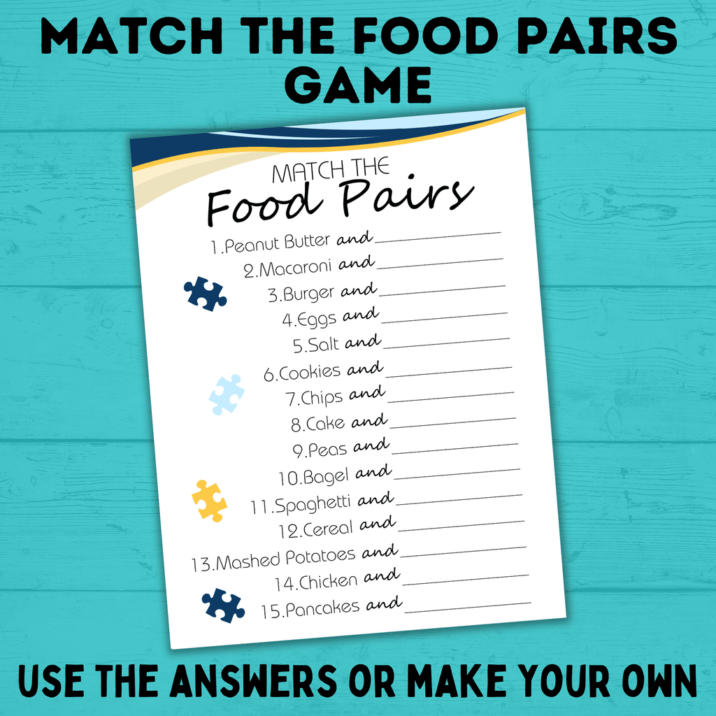 Food Pairs Game | Match the Food Pairs | Kids Games | Kids Activities | Party Games | Kids Printables | Birthday Party Game