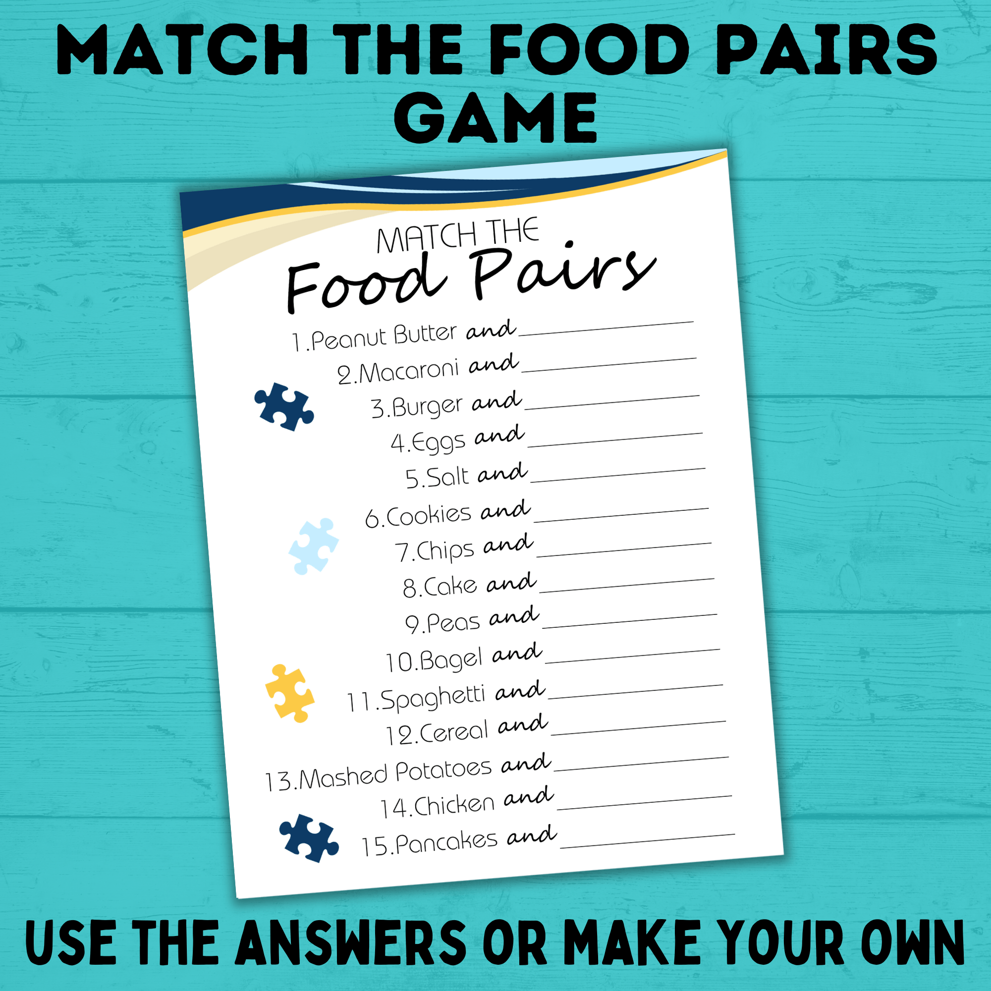 Food Pairs Game | Match the Food Pairs | Kids Games | Kids Activities | Party Games | Kids Printables | Birthday Party Game