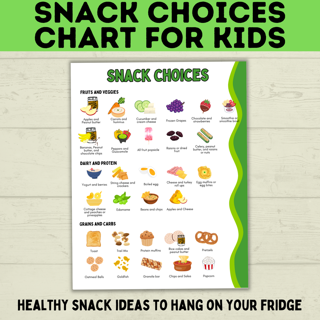 Kid's Snack Chart | Snack Choices Chart | Snacks for Kids | Healthy Snack Poster | Kids chart | Snack chart | Snack options | PDF printable