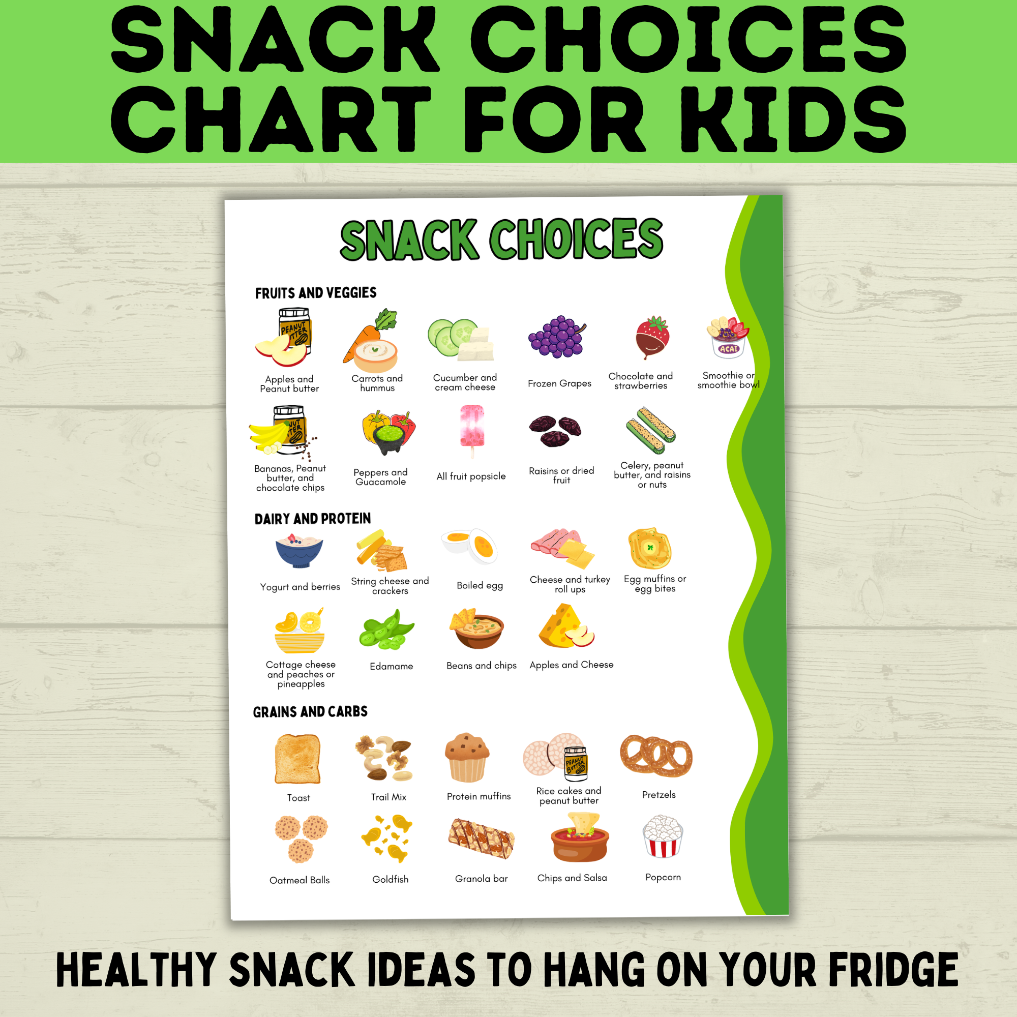 Kid's Snack Chart | Snack Choices Chart | Snacks for Kids | Healthy Snack Poster | Kids chart | Snack chart | Snack options | PDF printable