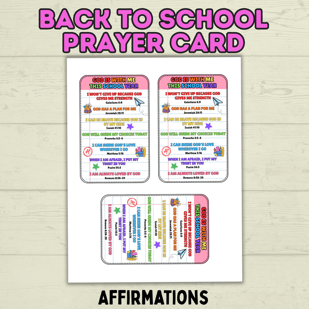 Back to School Prayer Card, Back to School Affirmations, Prayer Cards, Christian, Bible Verses, Confidence Cards, Sunday School, Scripture