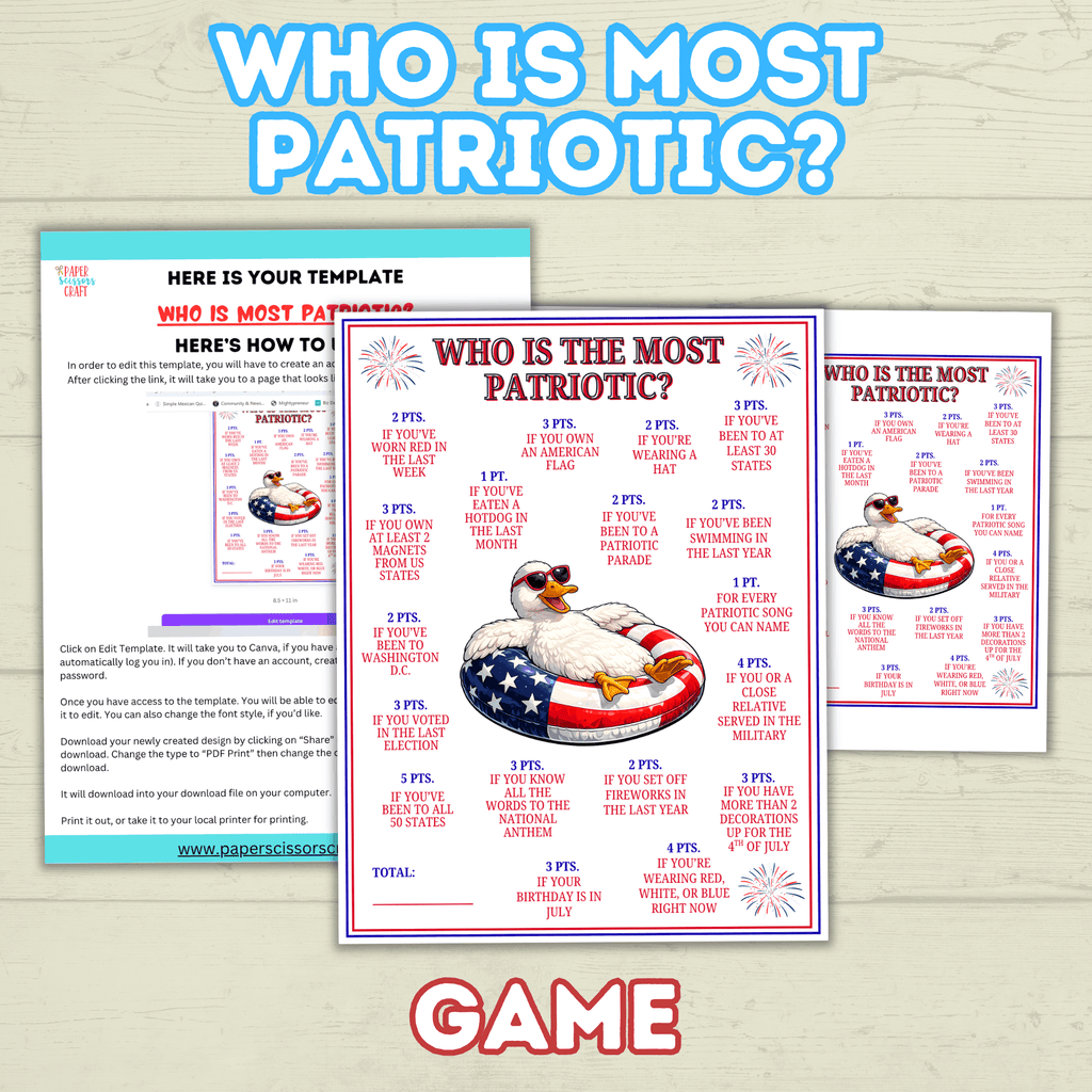 Patriotic Games, Who is Most Patriotic, Kids Games, Adult games, USA games, America Games, Memorial day, 4th of July games, party games