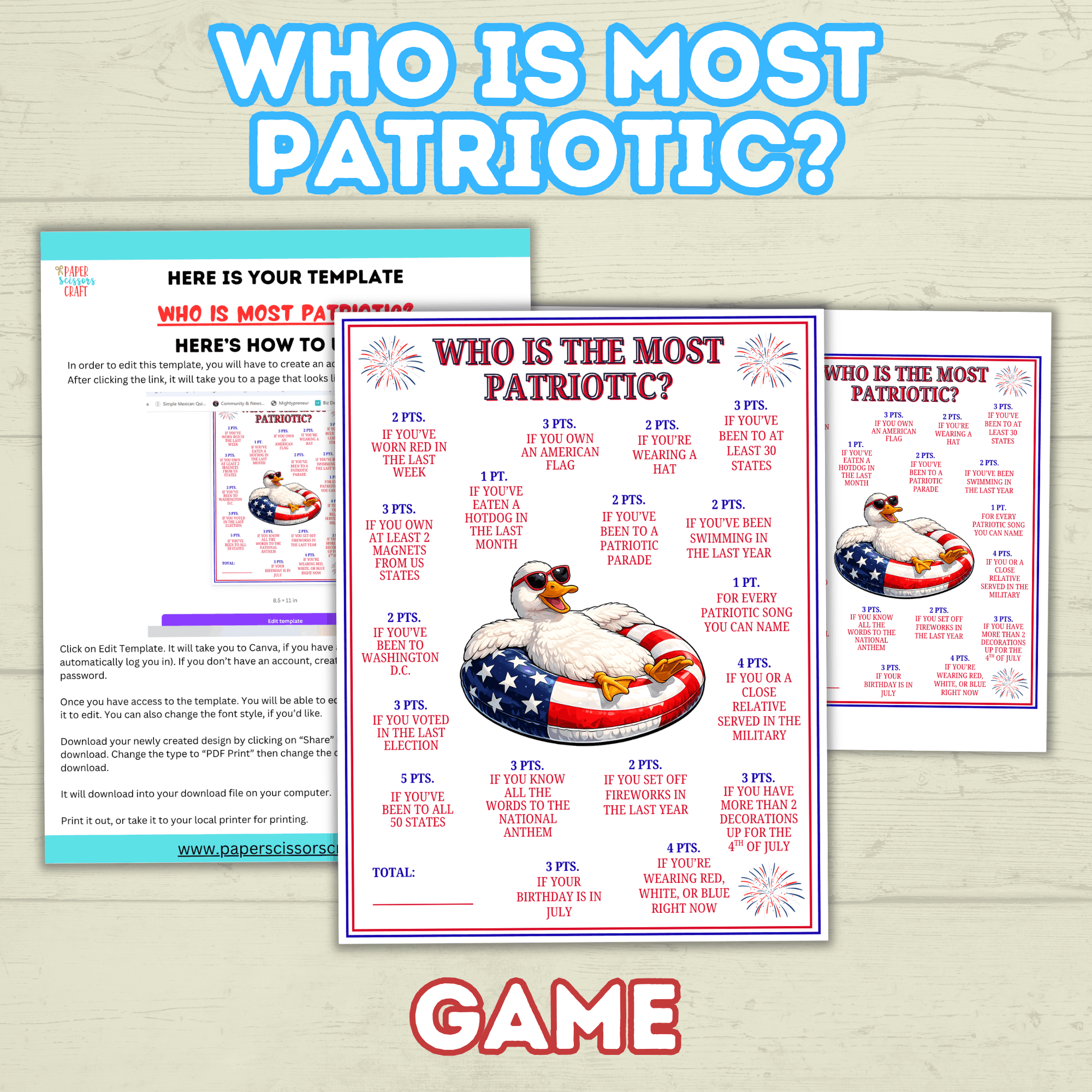 Patriotic Games, Who is Most Patriotic, Kids Games, Adult games, USA games, America Games, Memorial day, 4th of July games, party games
