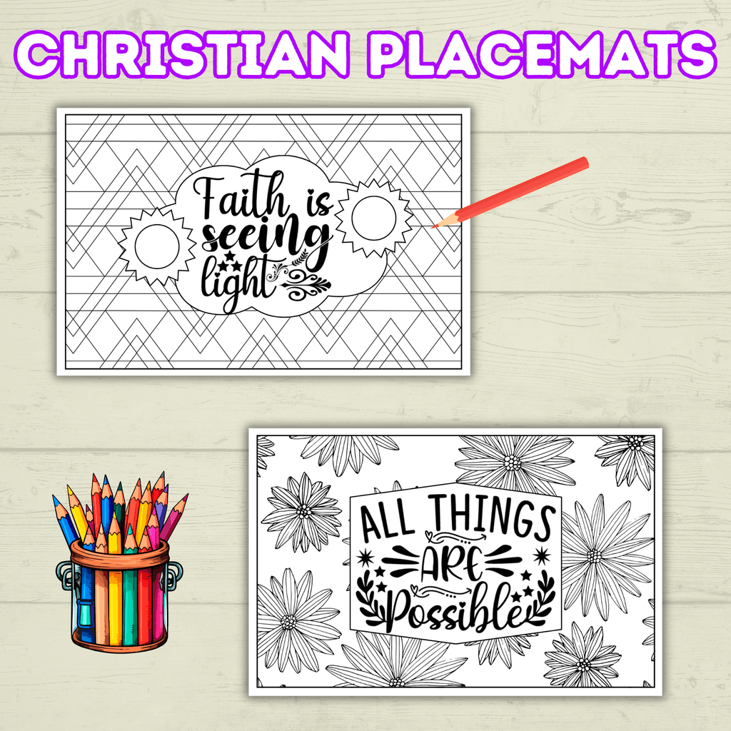 Christian Coloring Pages, Christian Placemats, Kids Placemats, Kids Coloring Pages, Sunday School Activity, Religious Placemats, Jesus