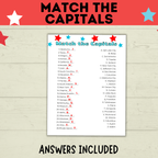Match the Capitals Game | Party Game | History Game | 4th of July Game | Capital's Game | Geography Game | PDF digital download