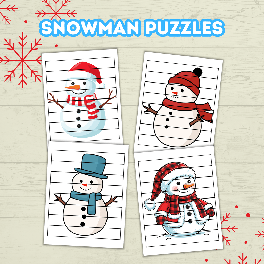 Fun Snowman Preschool Puzzles for Toddlers, Winter Holiday Activities, Kindergarten Homeschool Printable, digital Download