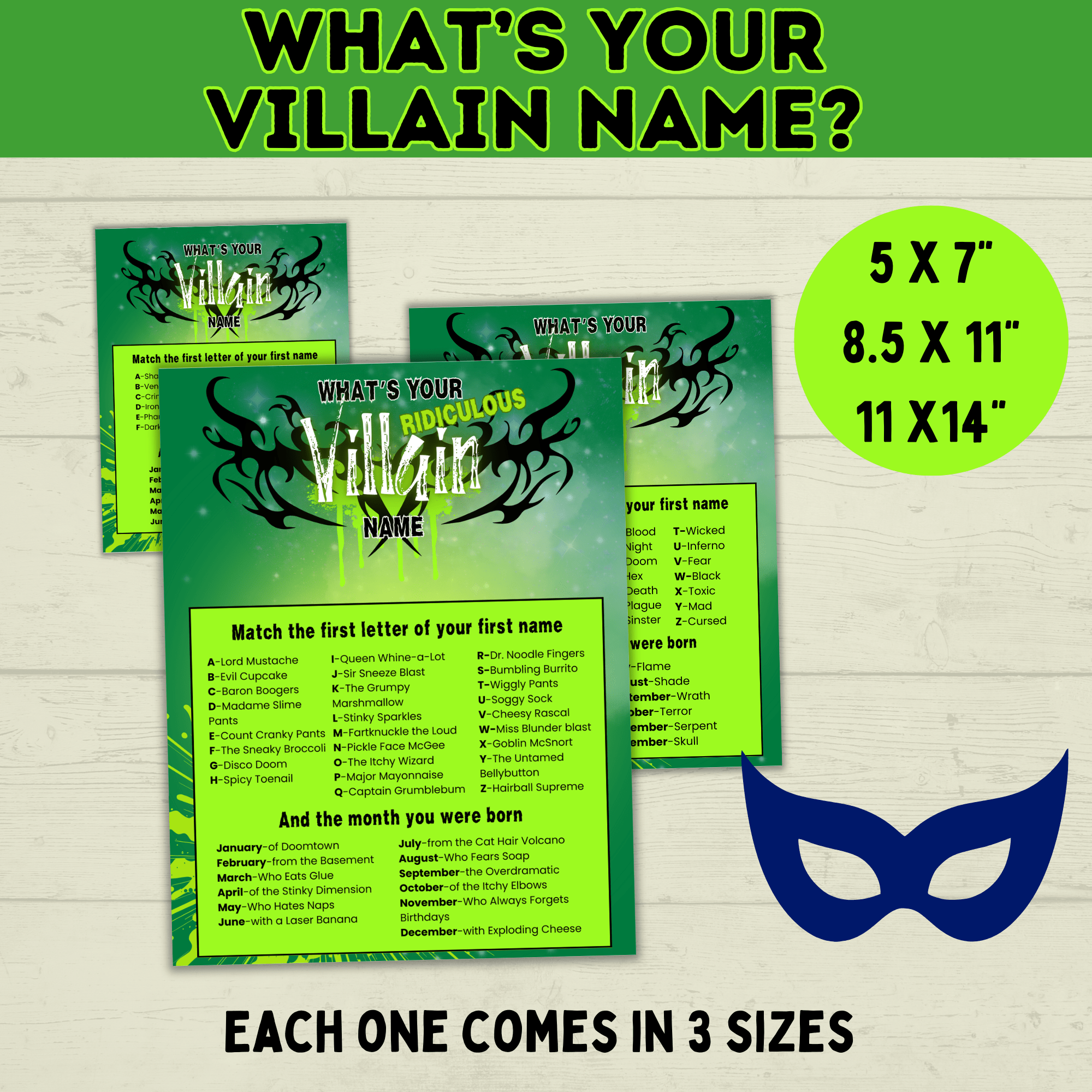What's Your Villain Name Game? Kid's Birthday Party Games | Halloween Games for Kids | PDF Digital Download