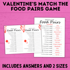 Valentine's Day Games | Valentine's Day Match Game | Food Pairs Game | Classroom Party Game | Valentine's Day Party | Kids Printables