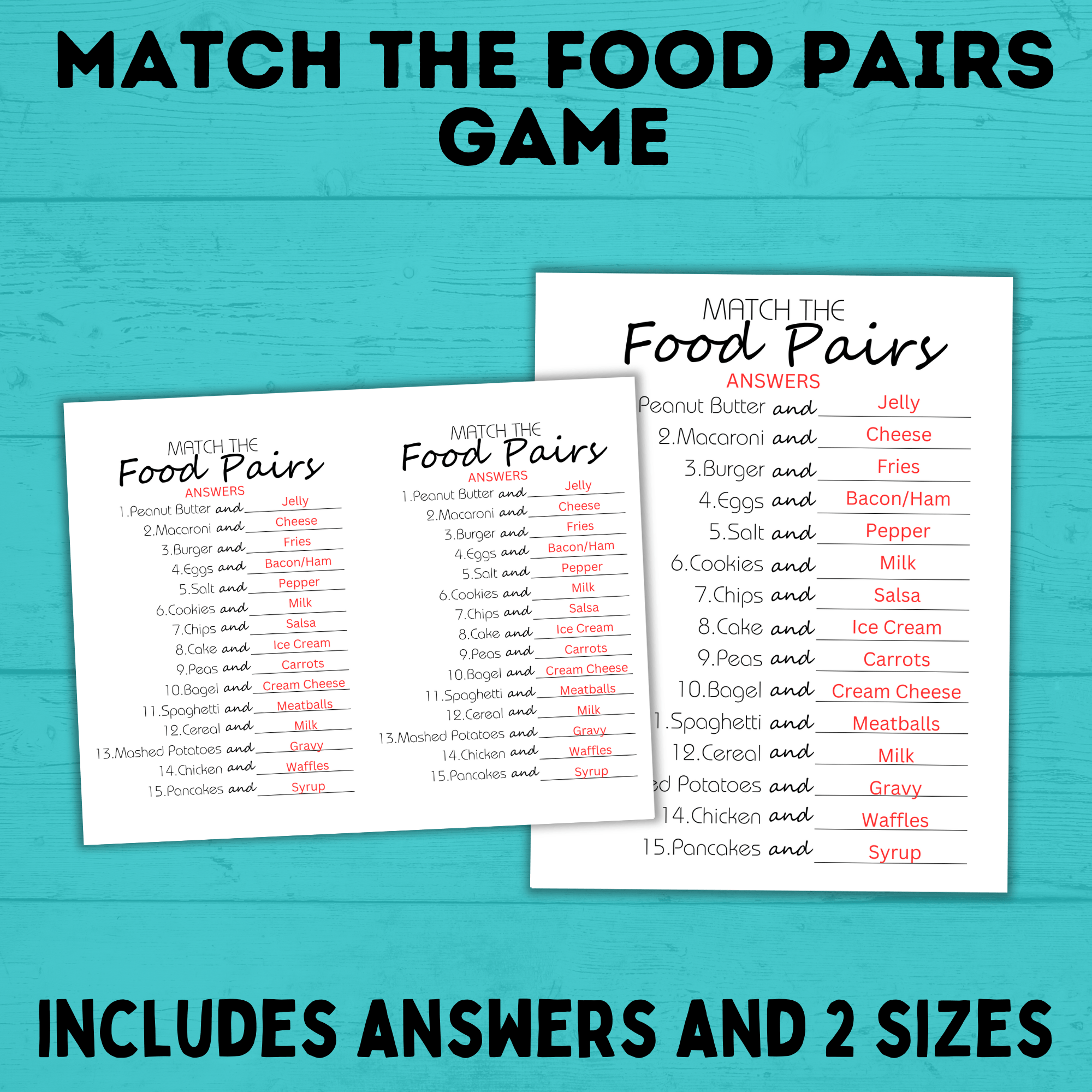 Food Pairs Game | Match the Food Pairs | Kids Games | Kids Activities | Party Games | Kids Printables | Birthday Party Game