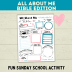 All About Me Bible Christian Worksheet for Kids, Sunday School Activity