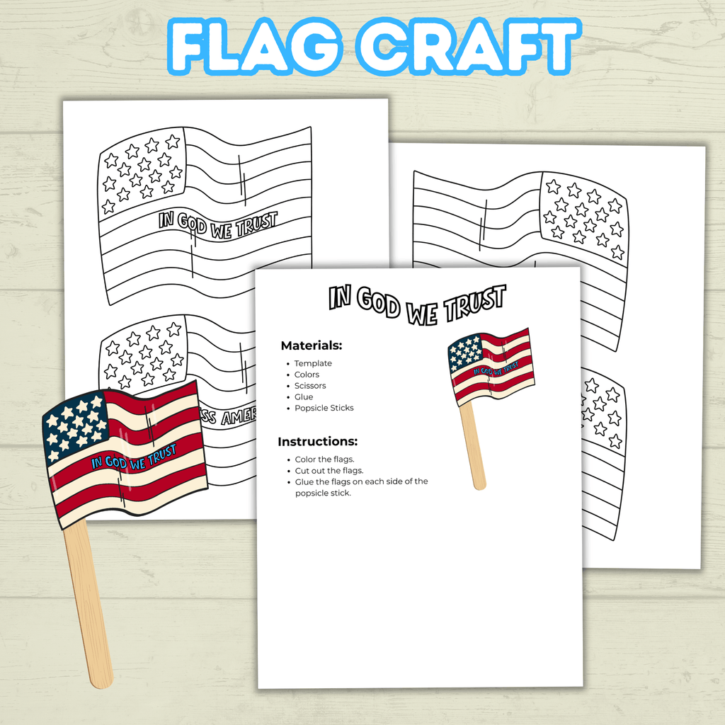 Patriotic Flag Craft for Kids, In God We Trust, USA Craft, American Flag Craft, Memorial Day Craft, 4th of July Craft, Veterans day Craft