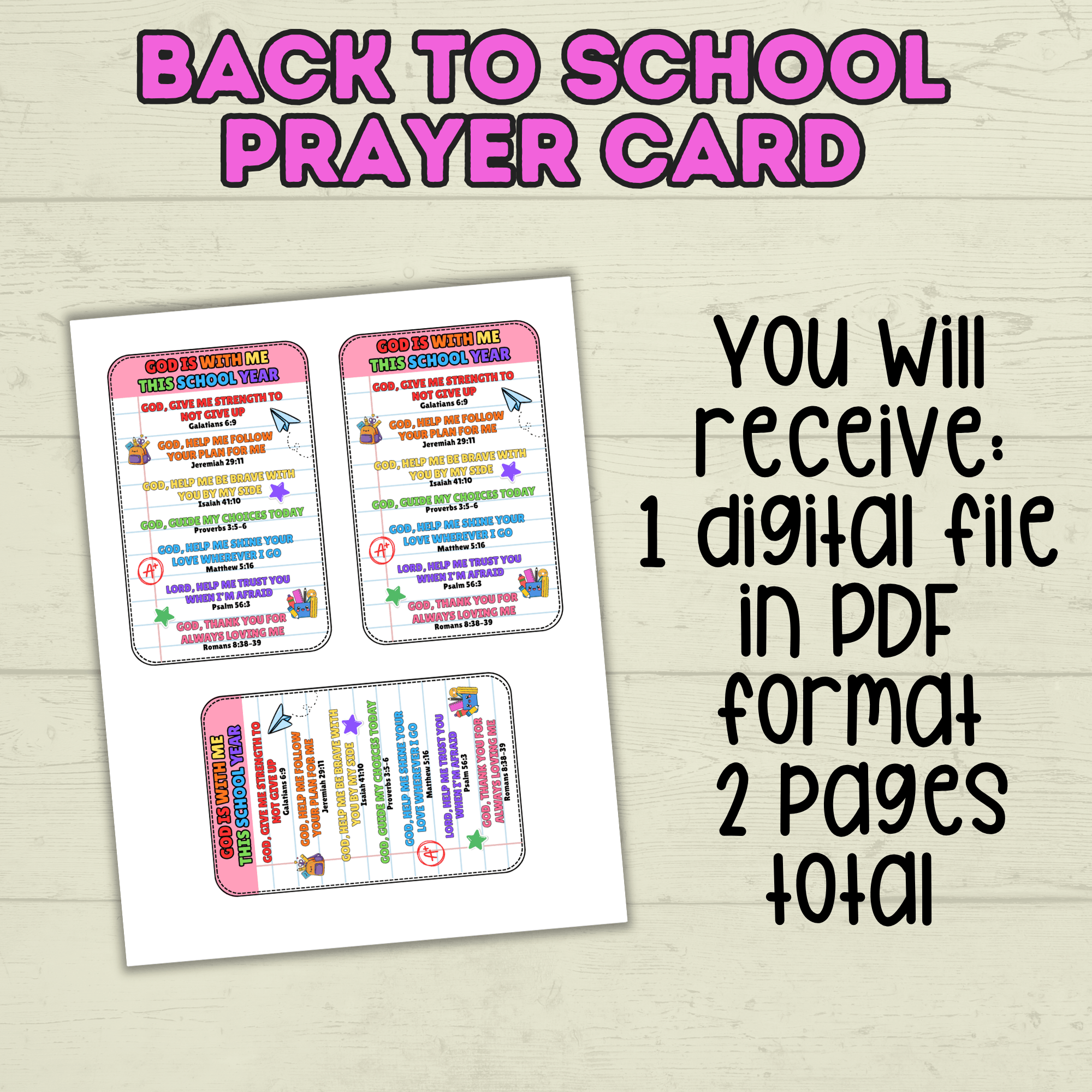 Back to School Prayer Card, Back to School Affirmations, Prayer Cards, Christian, Bible Verses, Confidence Cards, Sunday School, Scripture