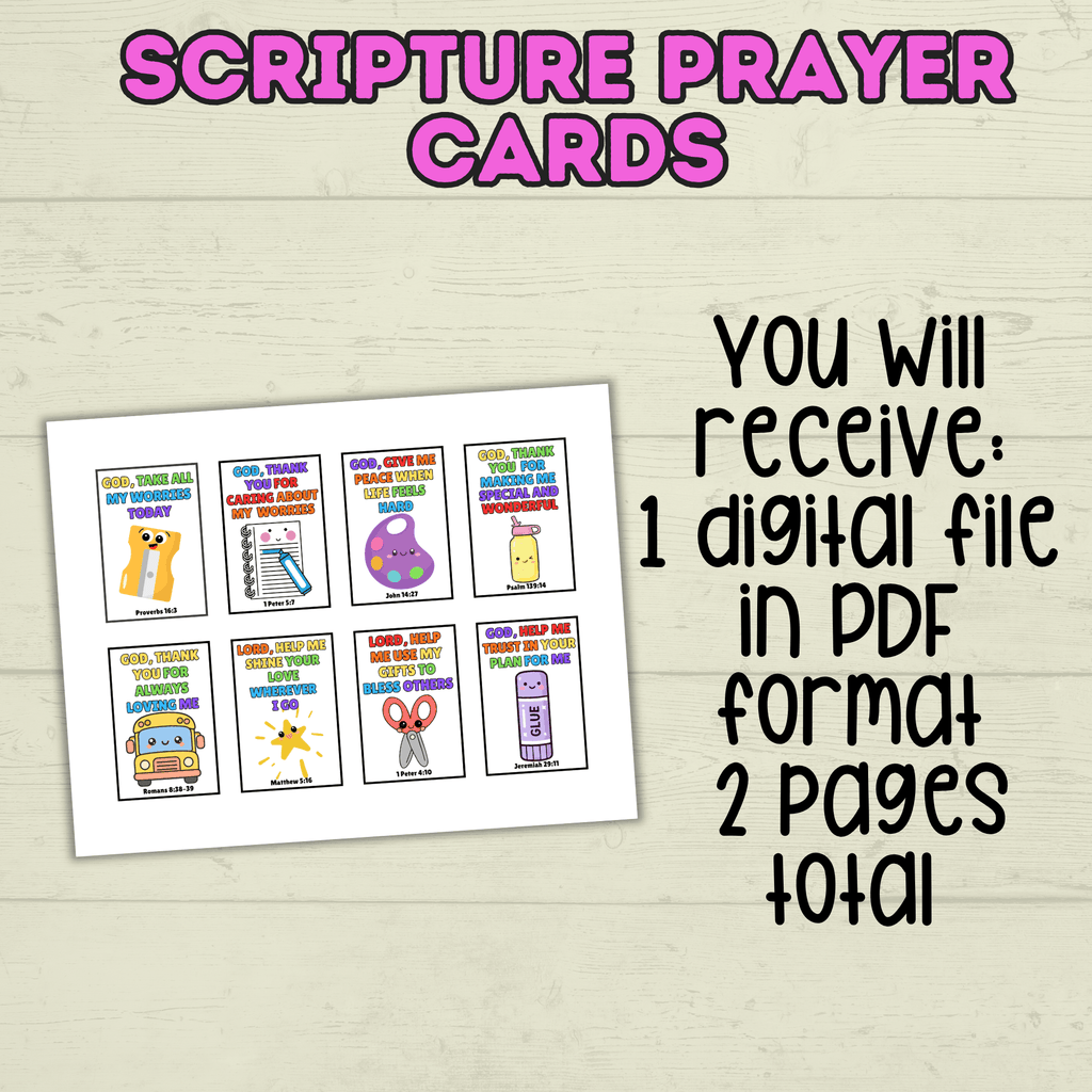 Back to School Prayer Cards, Scripture Verse Cards, Christian cards, Kids Prayer Card, First Day of School, Lunchbox Cards, Mini Prayer Card