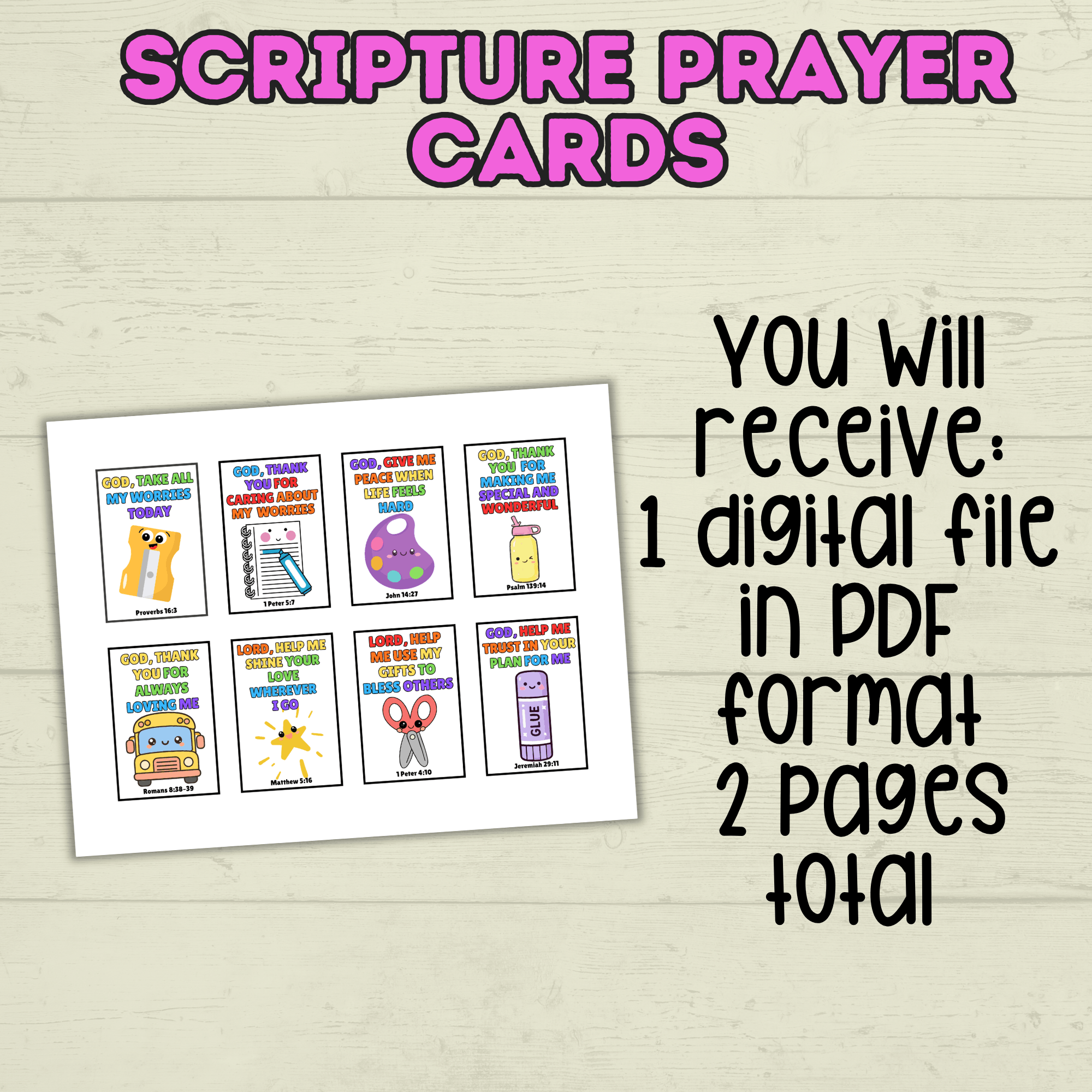 Back to School Prayer Cards, Scripture Verse Cards, Christian cards, Kids Prayer Card, First Day of School, Lunchbox Cards, Mini Prayer Card