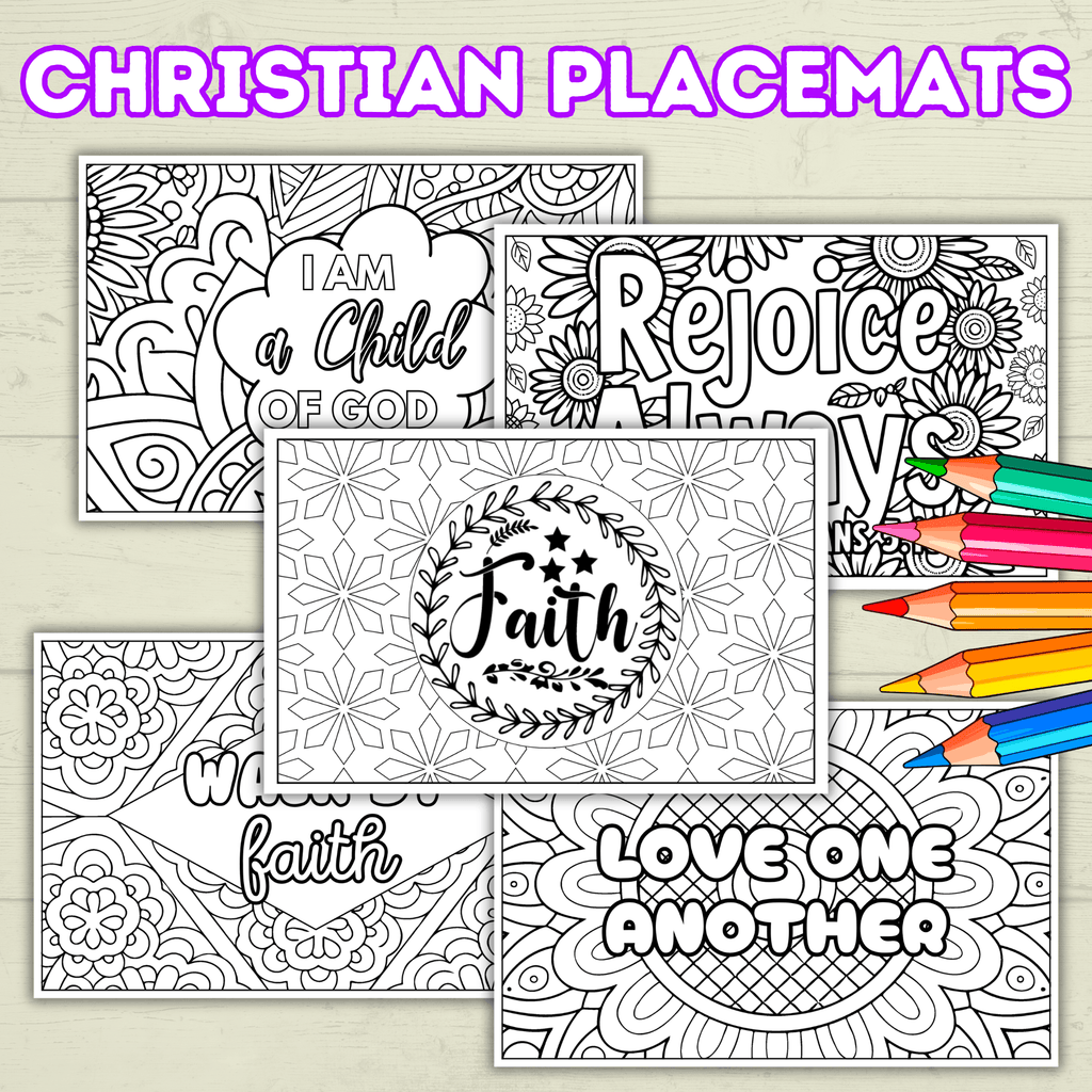 Christian Coloring Pages, Christian Placemats, Kids Placemats, Kids Coloring Pages, Sunday School Activity, Religious Placemats, Jesus