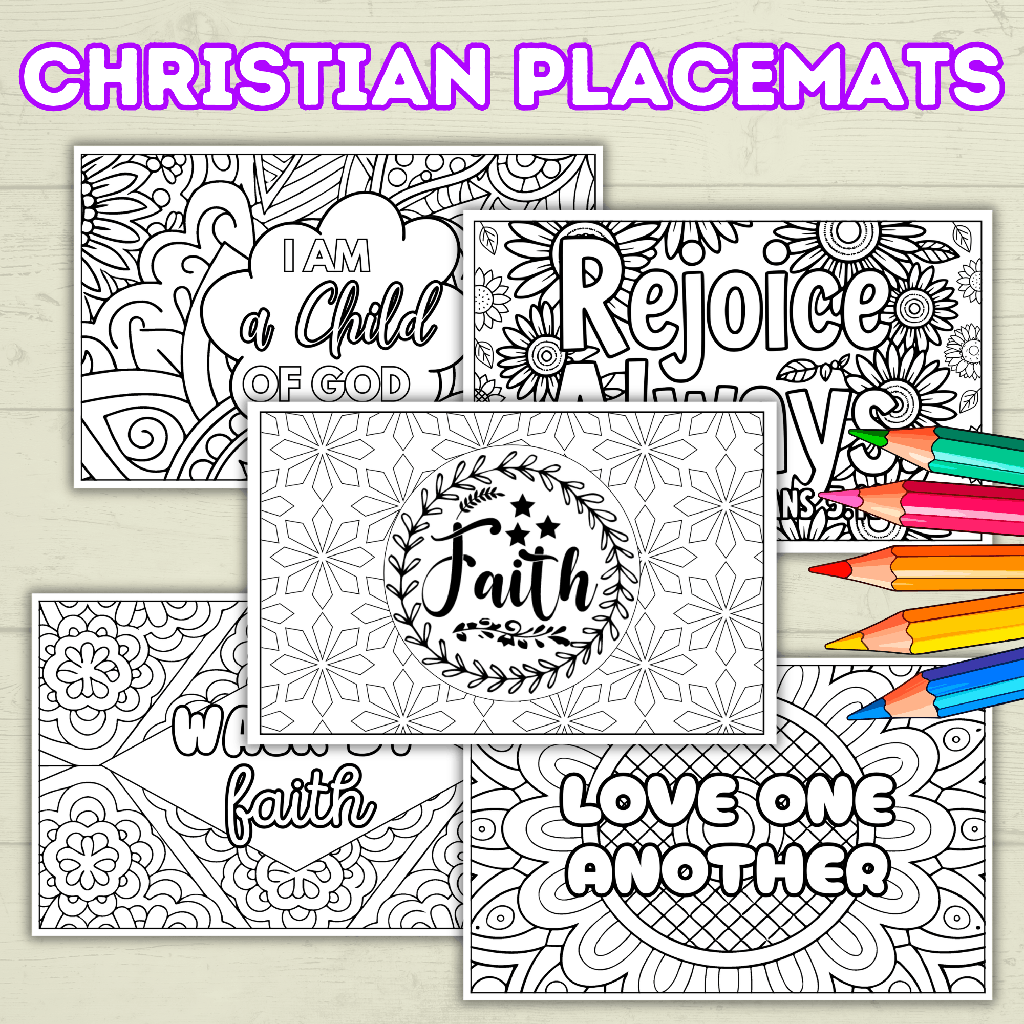 Christian Coloring Pages, Christian Placemats, Kids Placemats, Kids Coloring Pages, Sunday School Activity, Religious Placemats, Jesus
