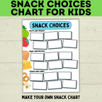Kid's Snack Chart | Snack Choices Chart | Snacks for Kids | Healthy Snack Poster | Kids chart | Snack chart | Snack options | PDF printable