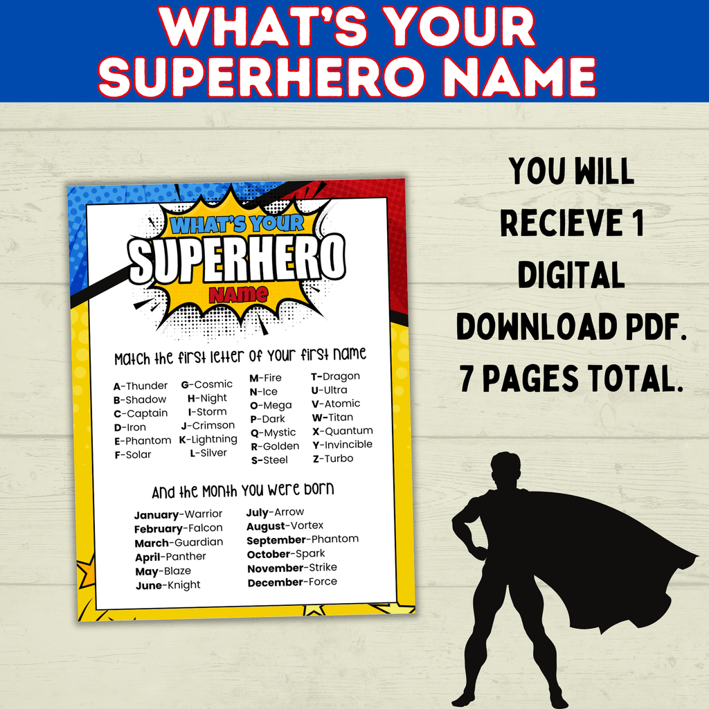 Superhero Name Game Printable Instant Digital Download | Superhero Party | Superhero Game | Name Game for Kids | Birthday Party Games
