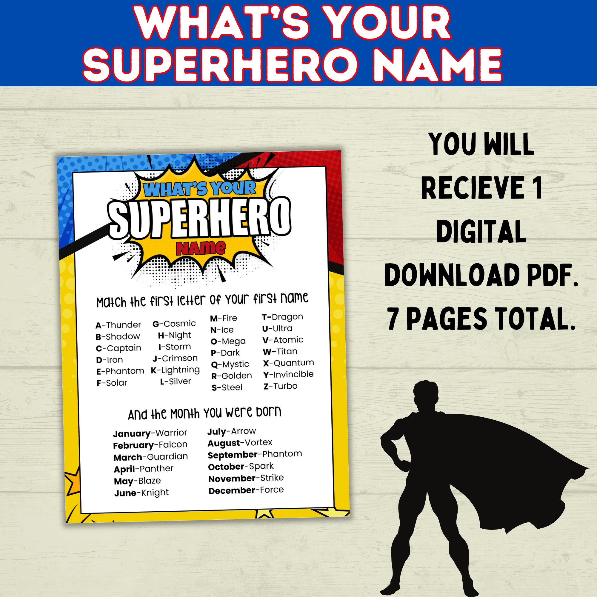 Superhero Name Game Printable Instant Digital Download | Superhero Party | Superhero Game | Name Game for Kids | Birthday Party Games