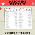 Match the Capitals Game | Party Game | History Game | 4th of July Game | Capital's Game | Geography Game | PDF digital download