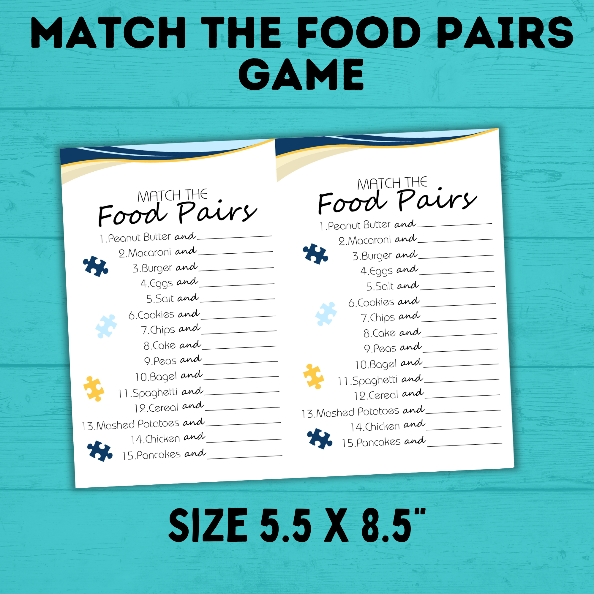 Food Pairs Game | Match the Food Pairs | Kids Games | Kids Activities | Party Games | Kids Printables | Birthday Party Game
