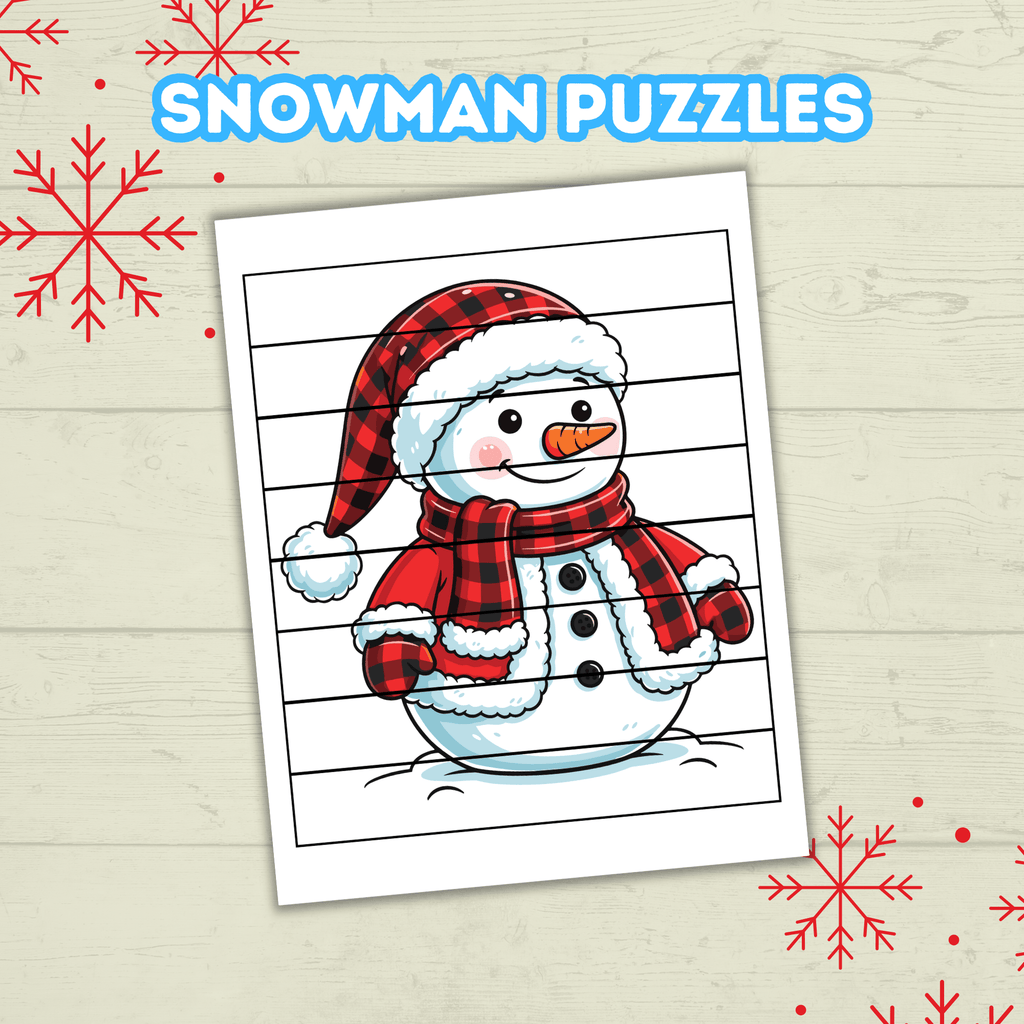 Fun Snowman Preschool Puzzles for Toddlers, Winter Holiday Activities, Kindergarten Homeschool Printable, digital Download