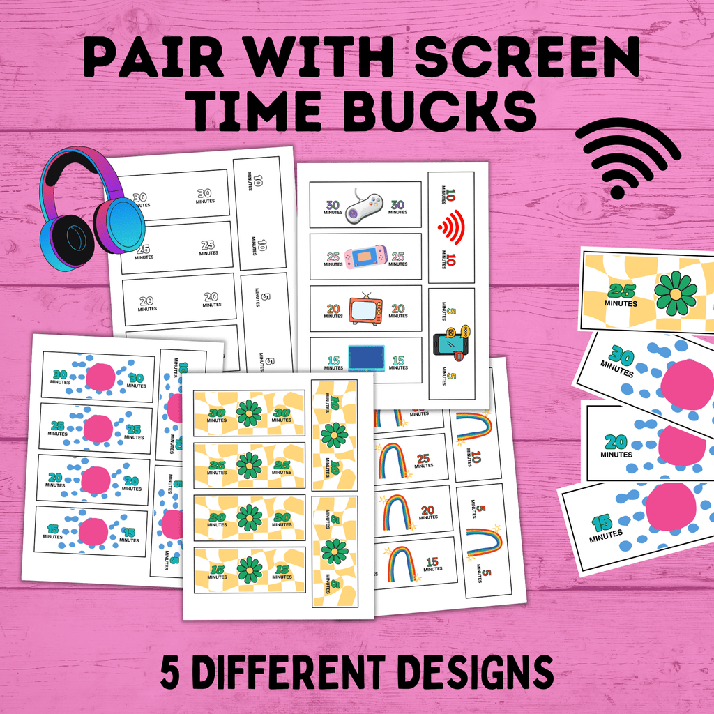 Screen Time Reward Chart Bundle | Kids Chore Chart | Kids Checklist | Chart for Kids | Technology Chart | Screen Time Bucks | Earn Screen