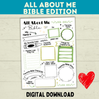 All About Me Bible Christian Worksheet for Kids, Sunday School Activity