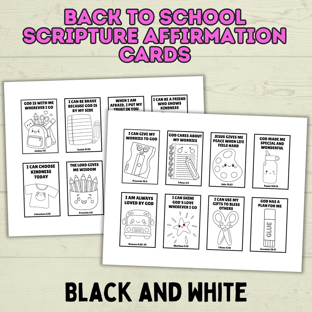 Back to School Affirmation Scripture Cards, Scripture Verse Cards, Christian Affirmations, Kids Prayer Cards