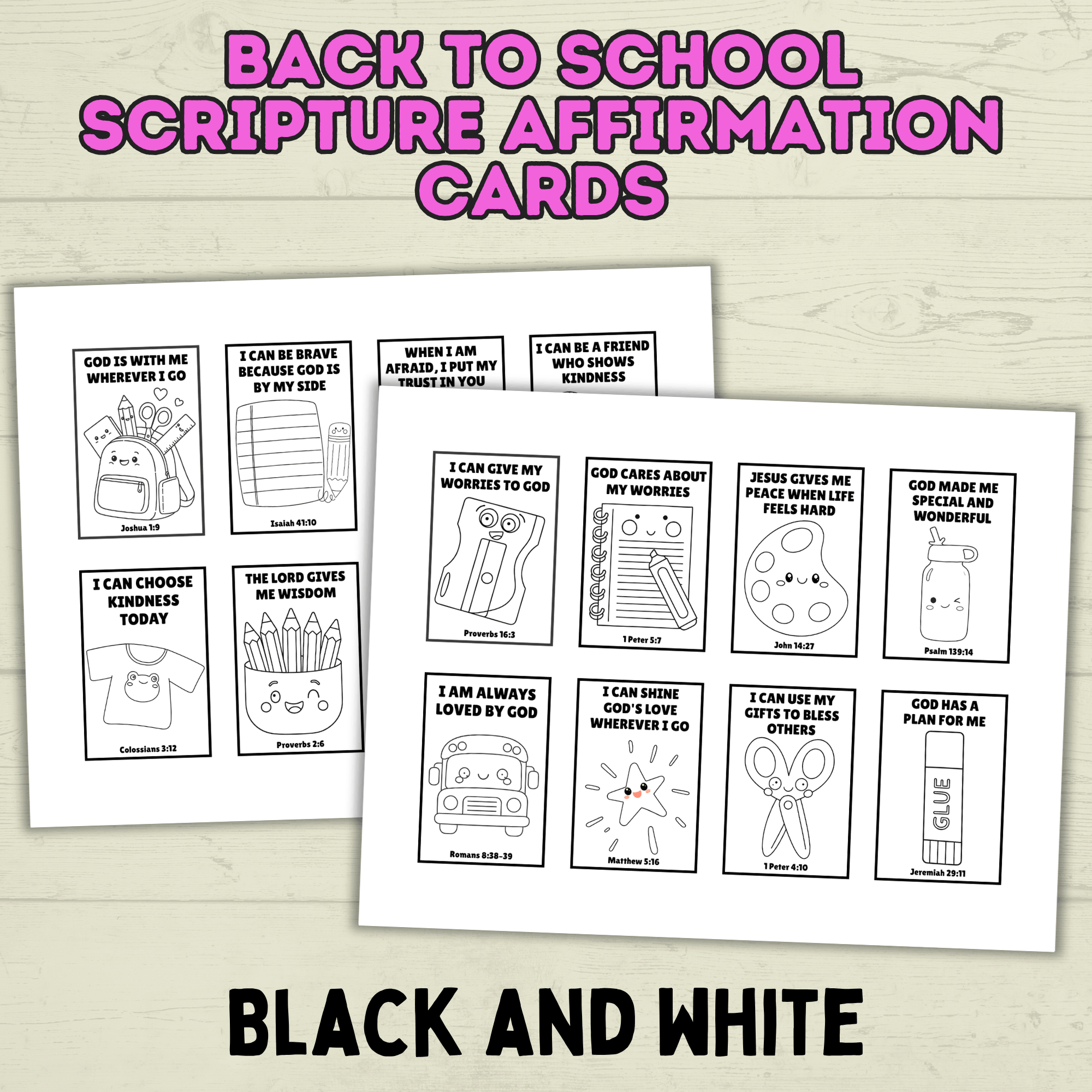 Back to School Affirmation Scripture Cards, Scripture Verse Cards, Christian Affirmations, Kids Prayer Cards