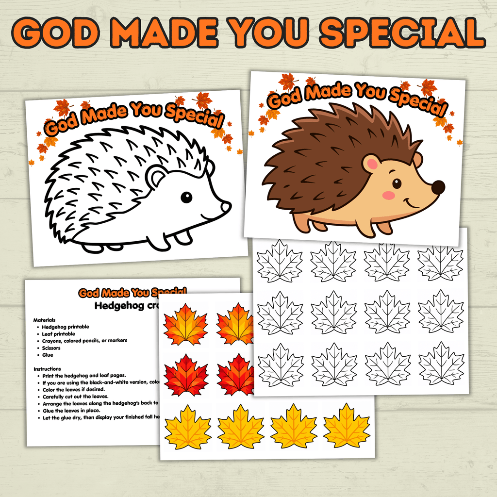 Hedgehog Craft, God Made Me Special, Sunday School Craft, Jesus Craft, Cut and Paste Craft, Easy Craft, Leaf Fall Craft, Christian Activity