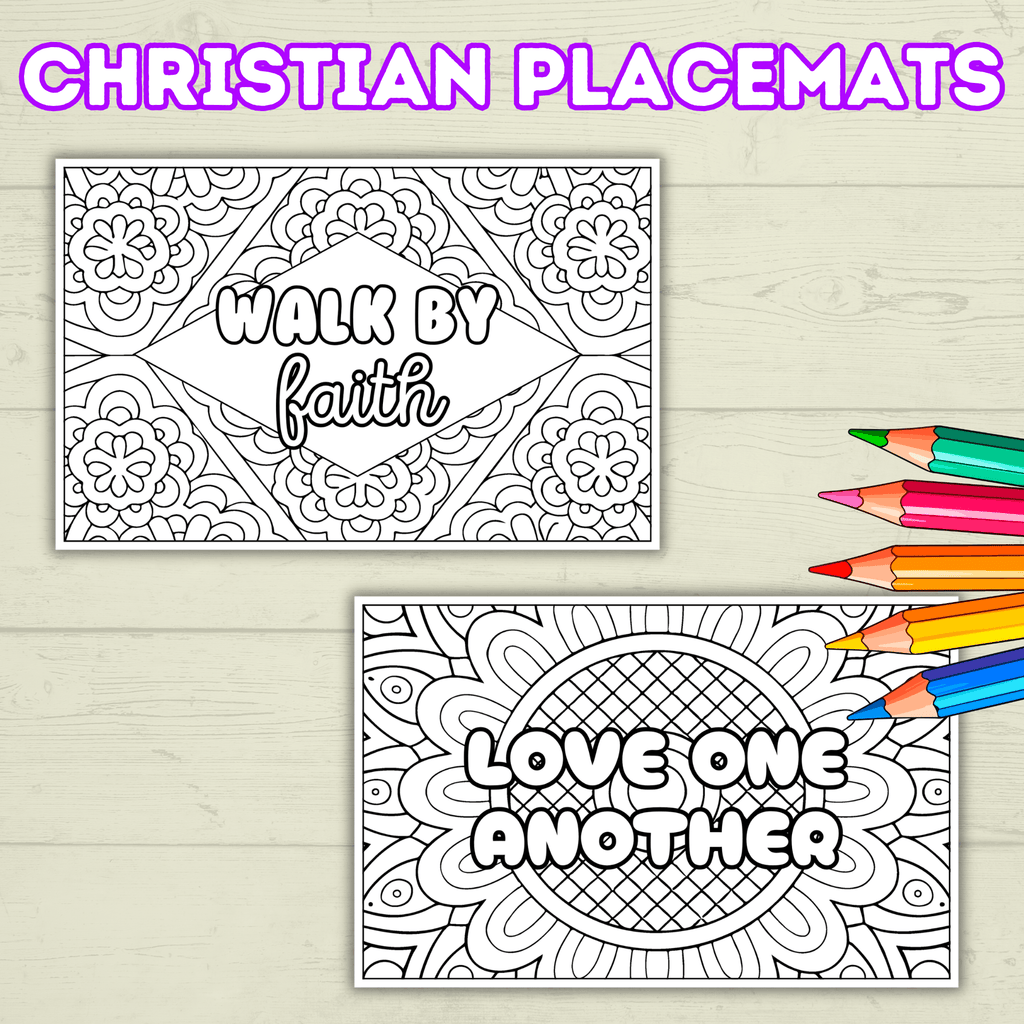 Christian Coloring Pages, Christian Placemats, Kids Placemats, Kids Coloring Pages, Sunday School Activity, Religious Placemats, Jesus