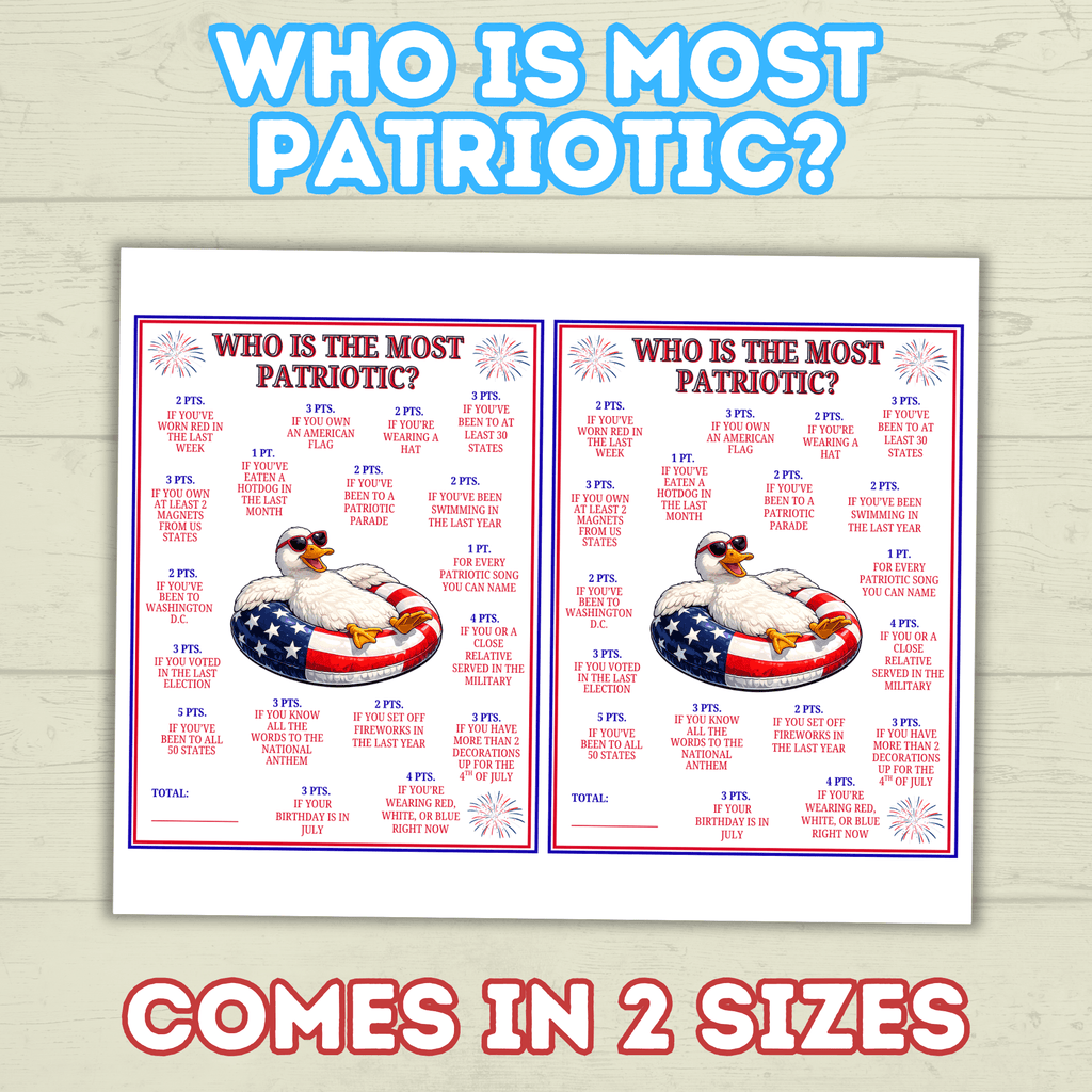 Patriotic Games, Who is Most Patriotic, Kids Games, Adult games, USA games, America Games, Memorial day, 4th of July games, party games