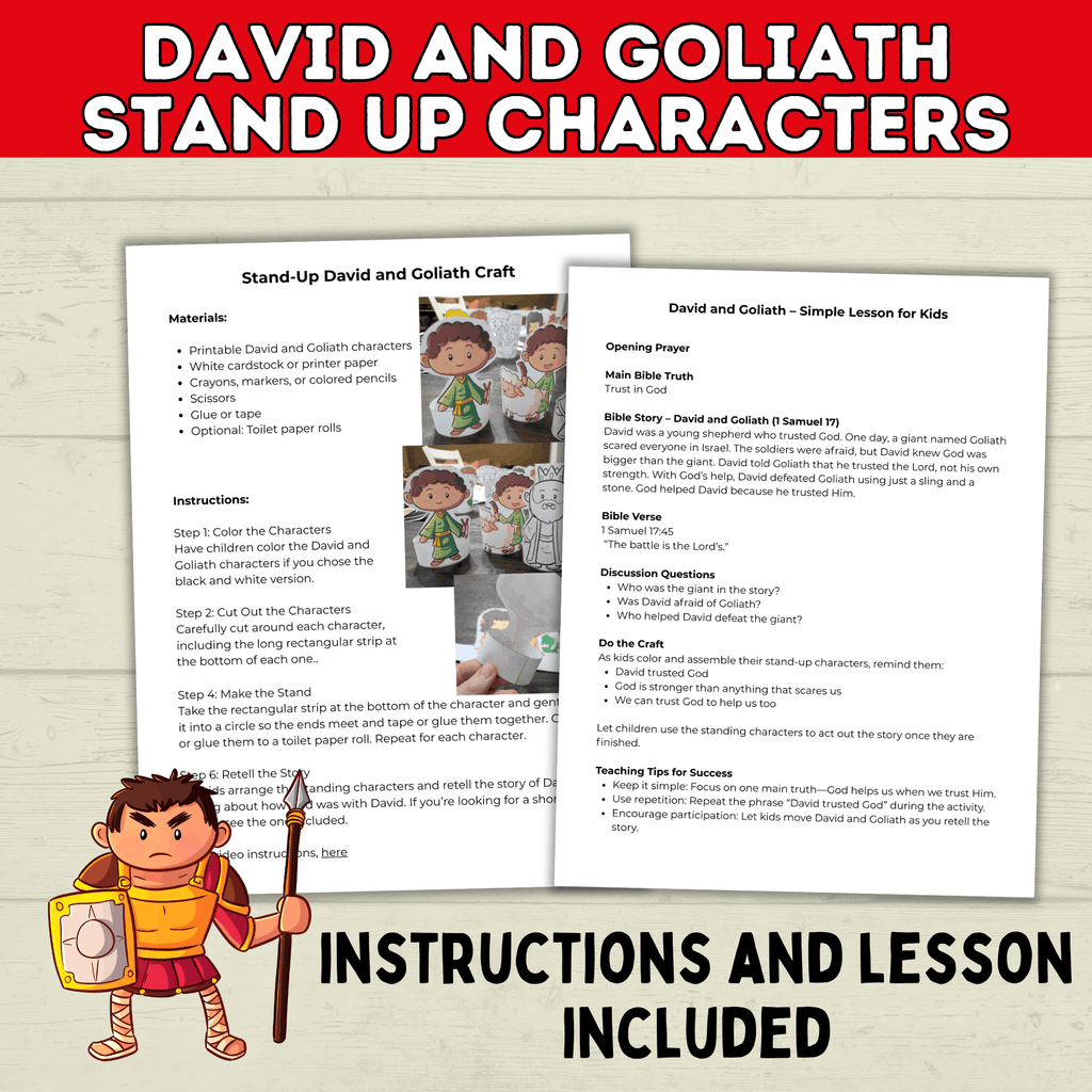 King David and Goliath Biblical Characters Stand Up Bible Story, VBS, Kids