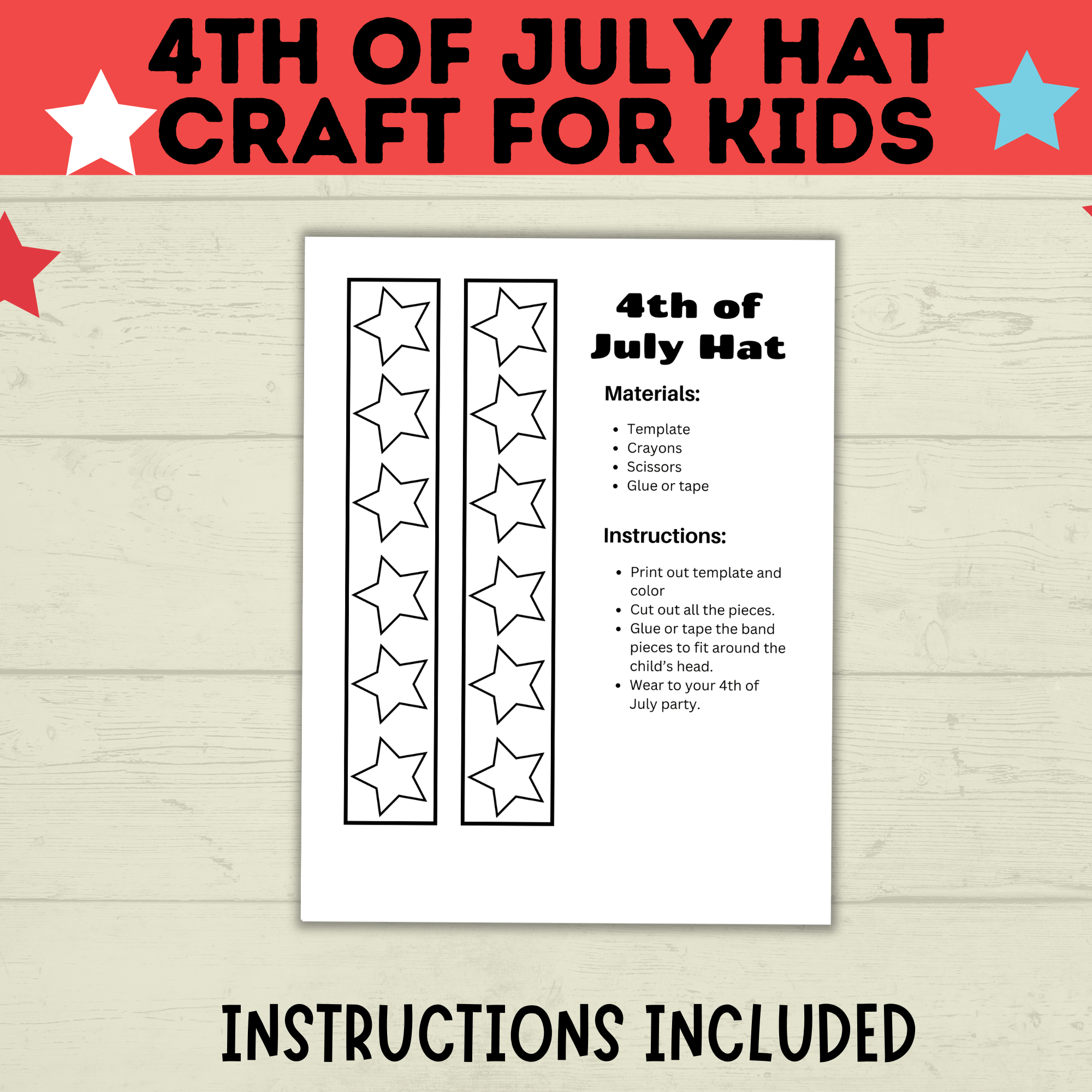 4th of July Craft for Kids | Patriotic Hat for Kids | Kids Craft | Toddler Craft | Independence Day Craft | Hat Craft | PDF download