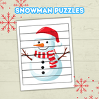 Fun Snowman Preschool Puzzles for Toddlers, Winter Holiday Activities, Kindergarten Homeschool Printable, digital Download